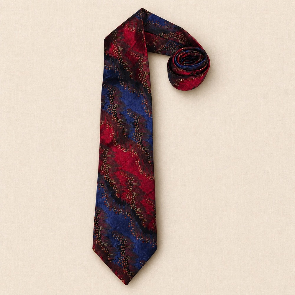 Carlo Palazzi Italian Silk Necktie Abstract‎ Jacquard Burgundy Blue Vintage OS